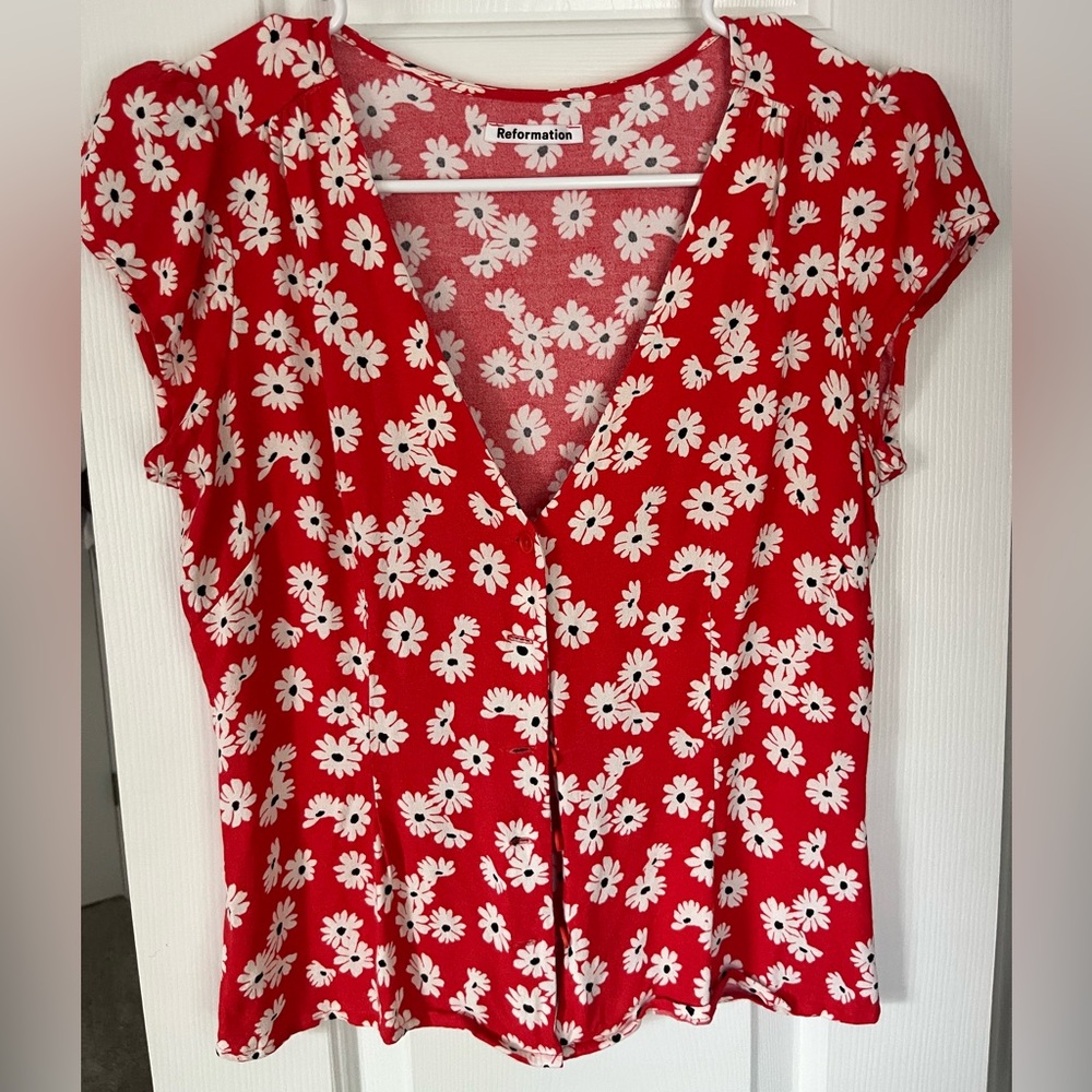 Reformation Red Floral Button Down Shirt